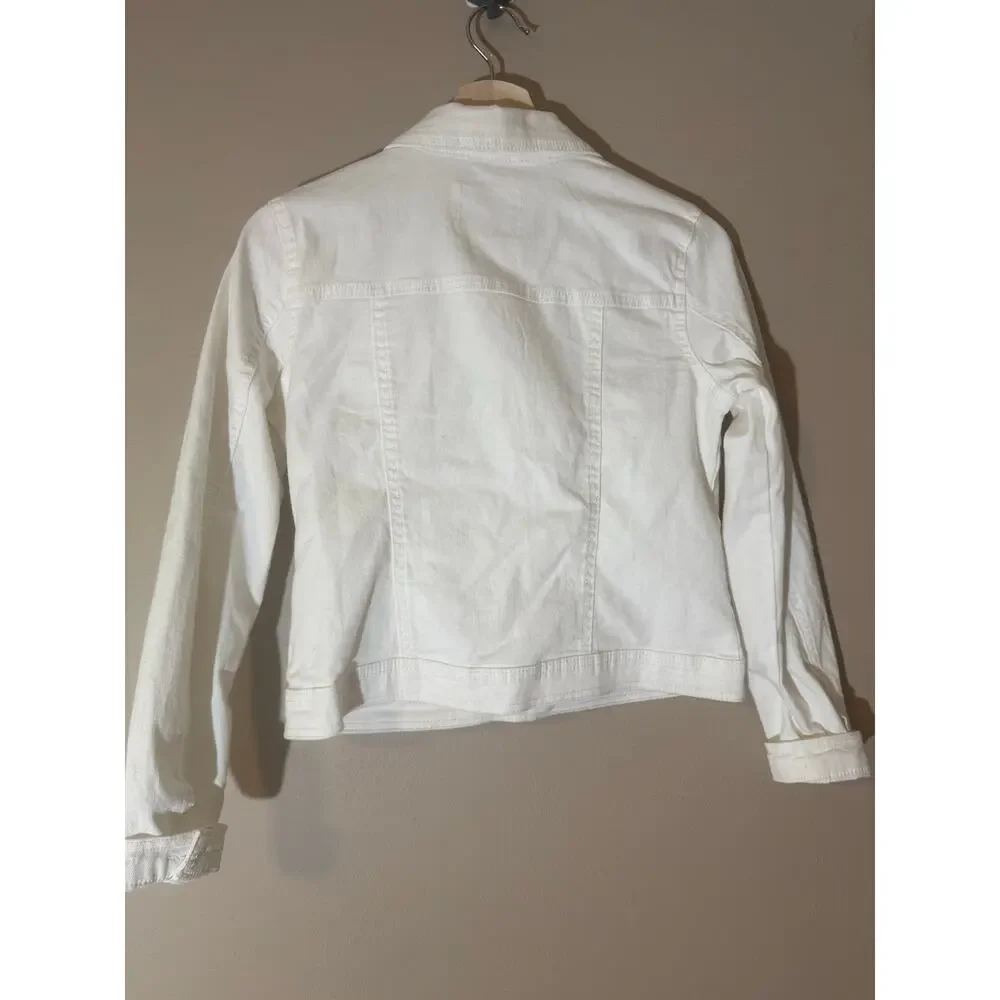 Justice Girls Denim Jacket White 14/16 Distressed Front Buttons Pockets